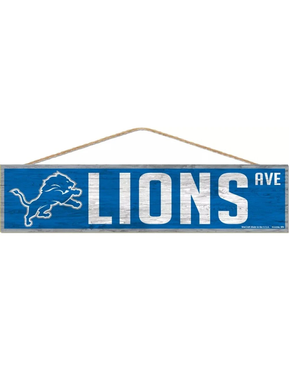 Detroit Lions Offically Licensed Distress Look Wood Rope Sign